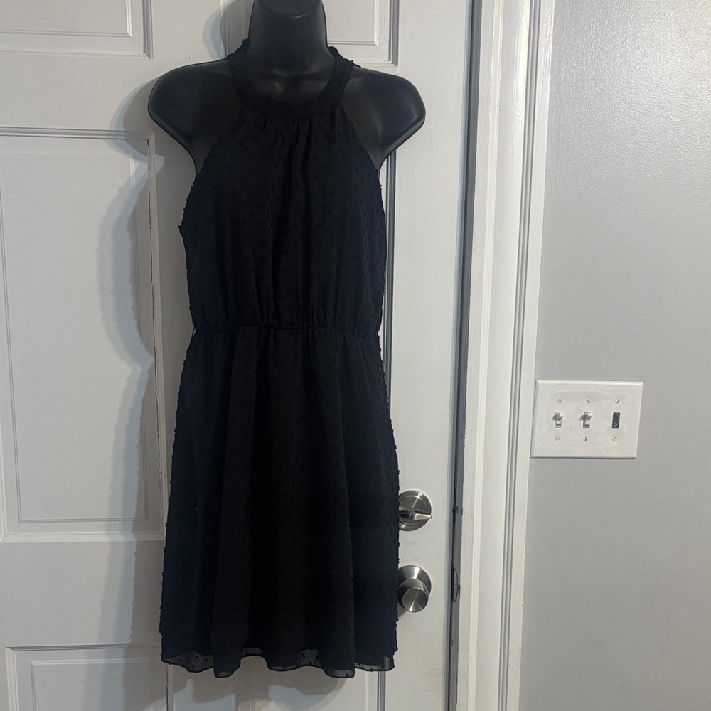 Black Halter Neck Textured Mini Dress